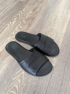 The Row Black Leather Slide Sandals - Minimal Slide